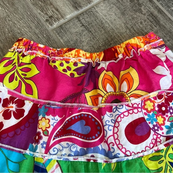 Girls Colorful Patchwork Tiered Ruffle Skirt Elastic Waist Fun Hippie Boho 6/7 - Picture 5 of 8